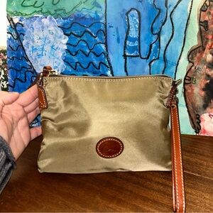 Dooney & Bourke Olive Color Wristlet with Brown Leather Trim